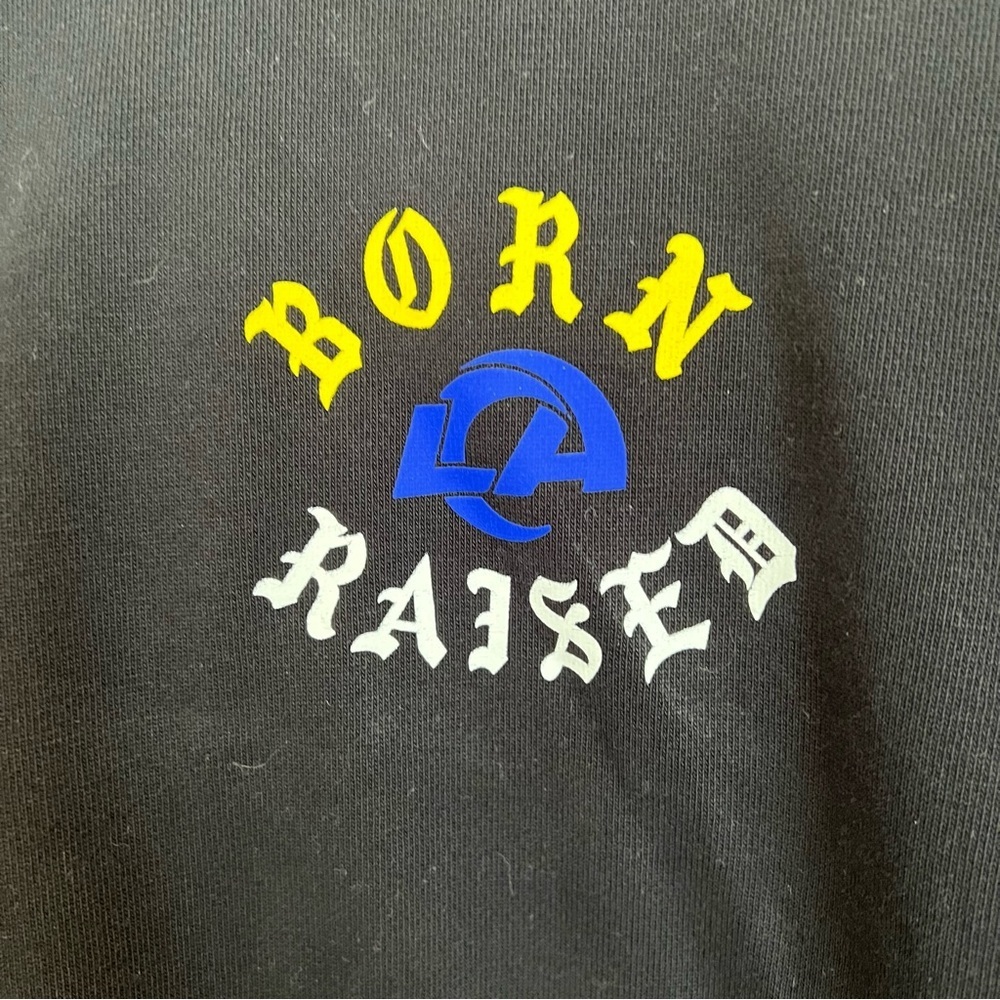 LA Rams Born x Raised Black Airbrushed Rampage Pullover Hoodie - Picture 3 of 9